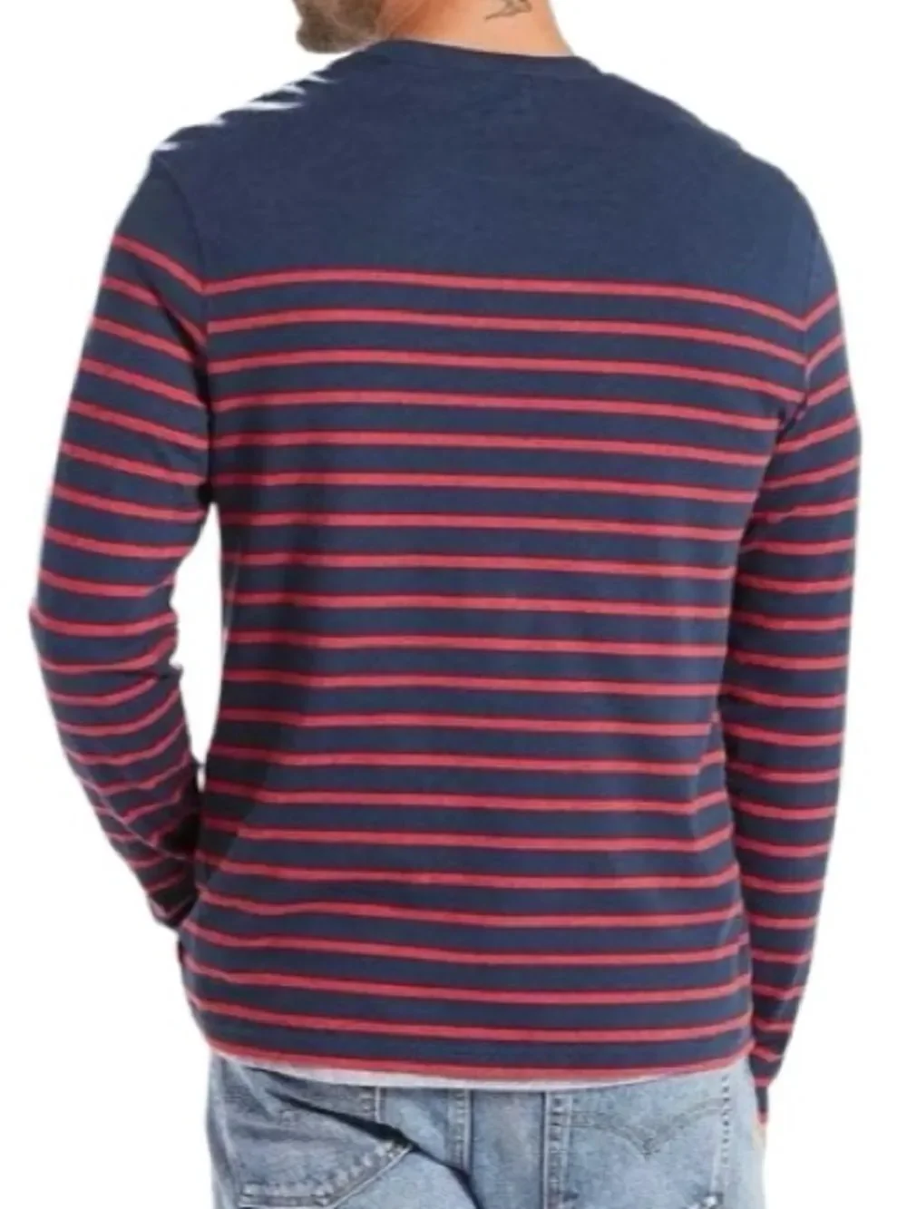 Levi’s Mission Striped Long Sleeve Knit Shirt in Blue/Red Mens L
